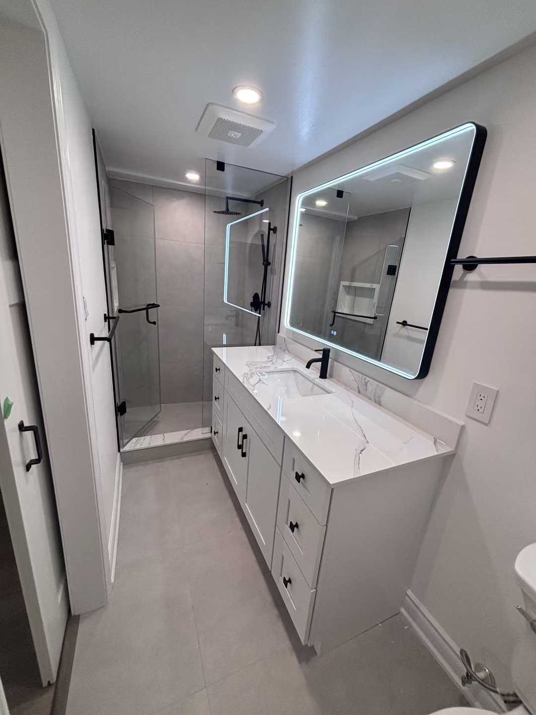 black frame LED mirror with custom shower glass - Image 2