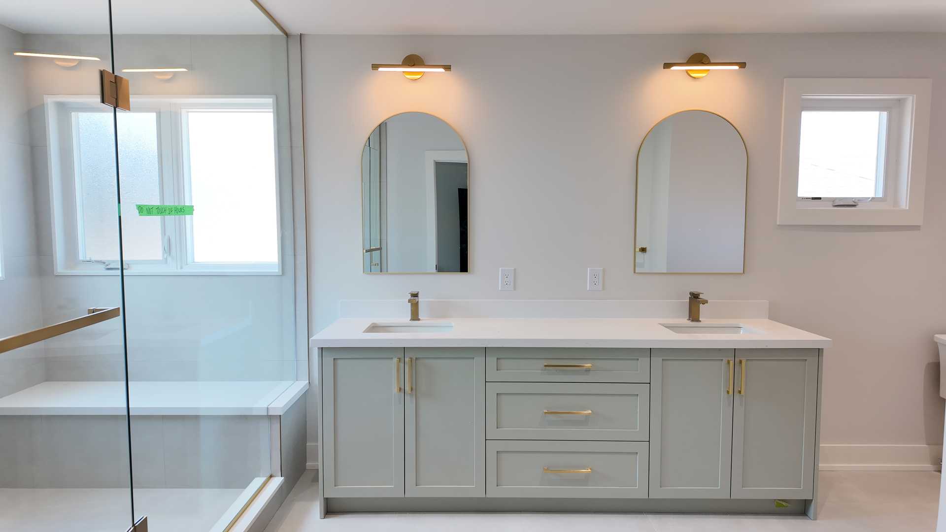 4 bathroom-fluted custom black vanity for share bathroom, avocado green - Image 3