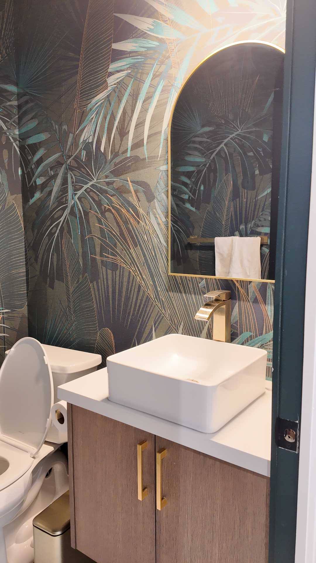 4 bathroom-fluted custom black vanity for share bathroom, avocado green - Image 7