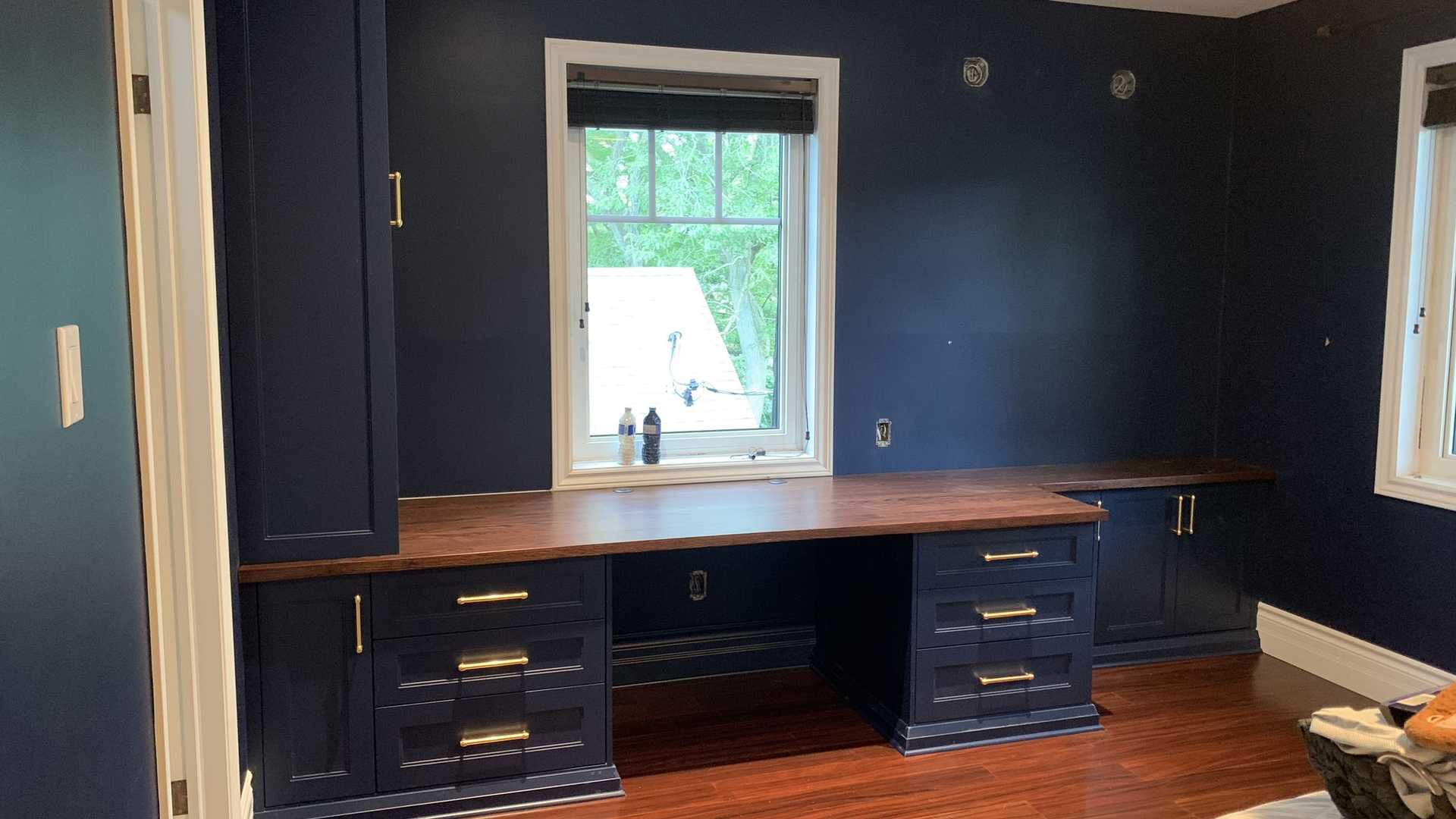 Custom Book wall panel, master closet, working table
