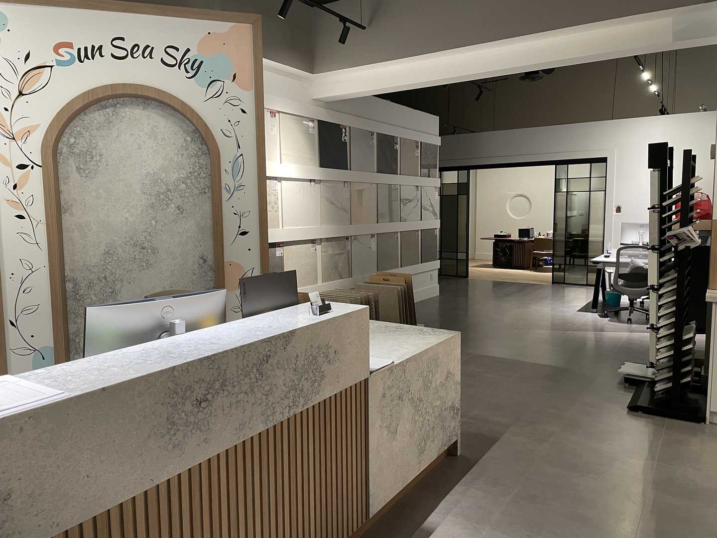 Renovation materials hub featuring hardware, faucets, grout samples, and finishing details in Vaughan